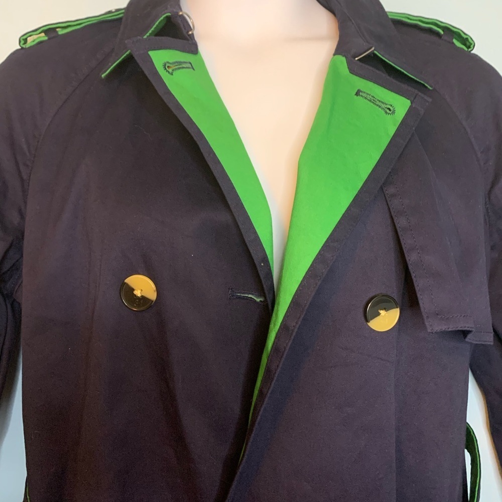 Phillip Lim navy blue with green trim trench coat military style Size L - Picture 3 of 13